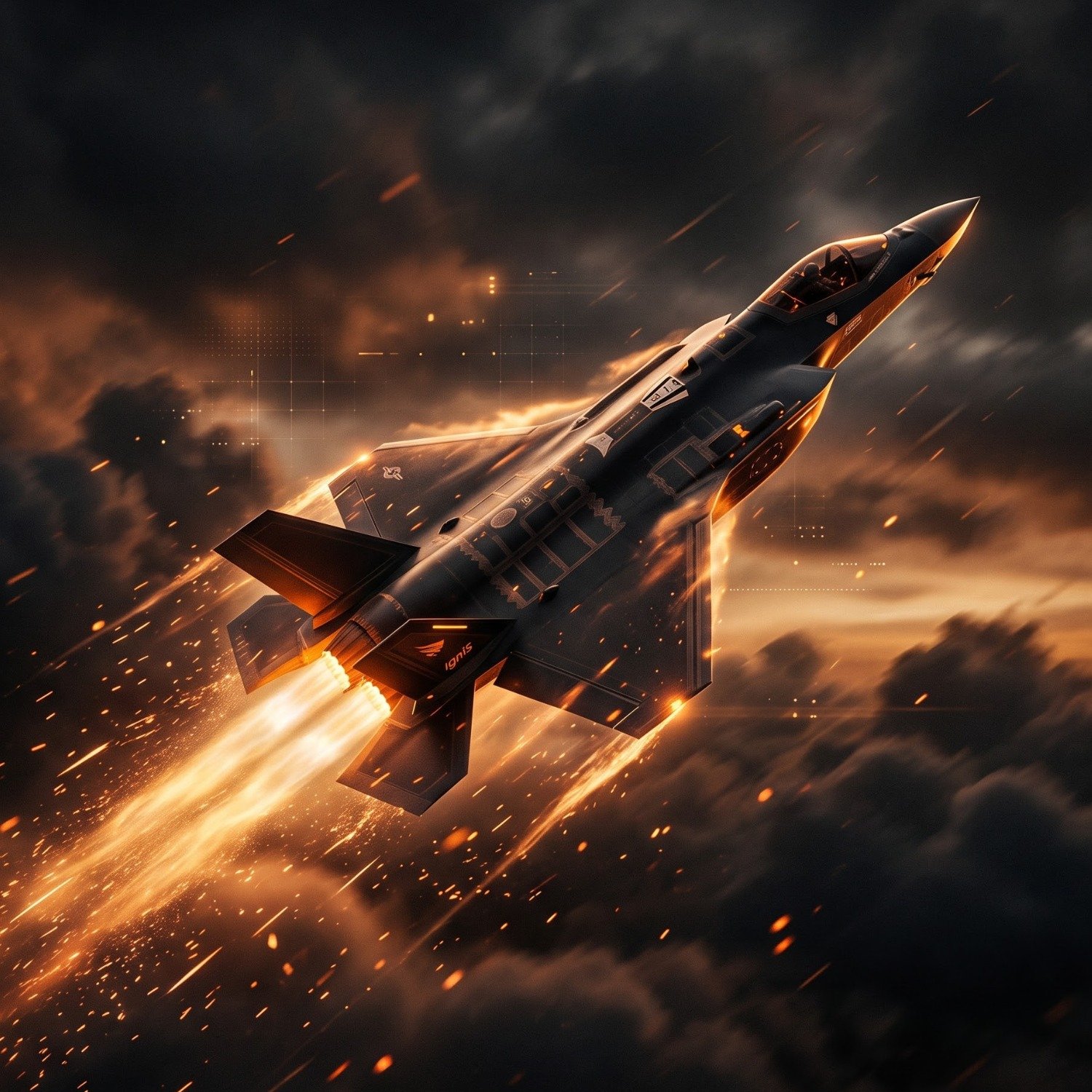 Futuristic night sky with a climbing aircraft and glowing multiplier trajectory
