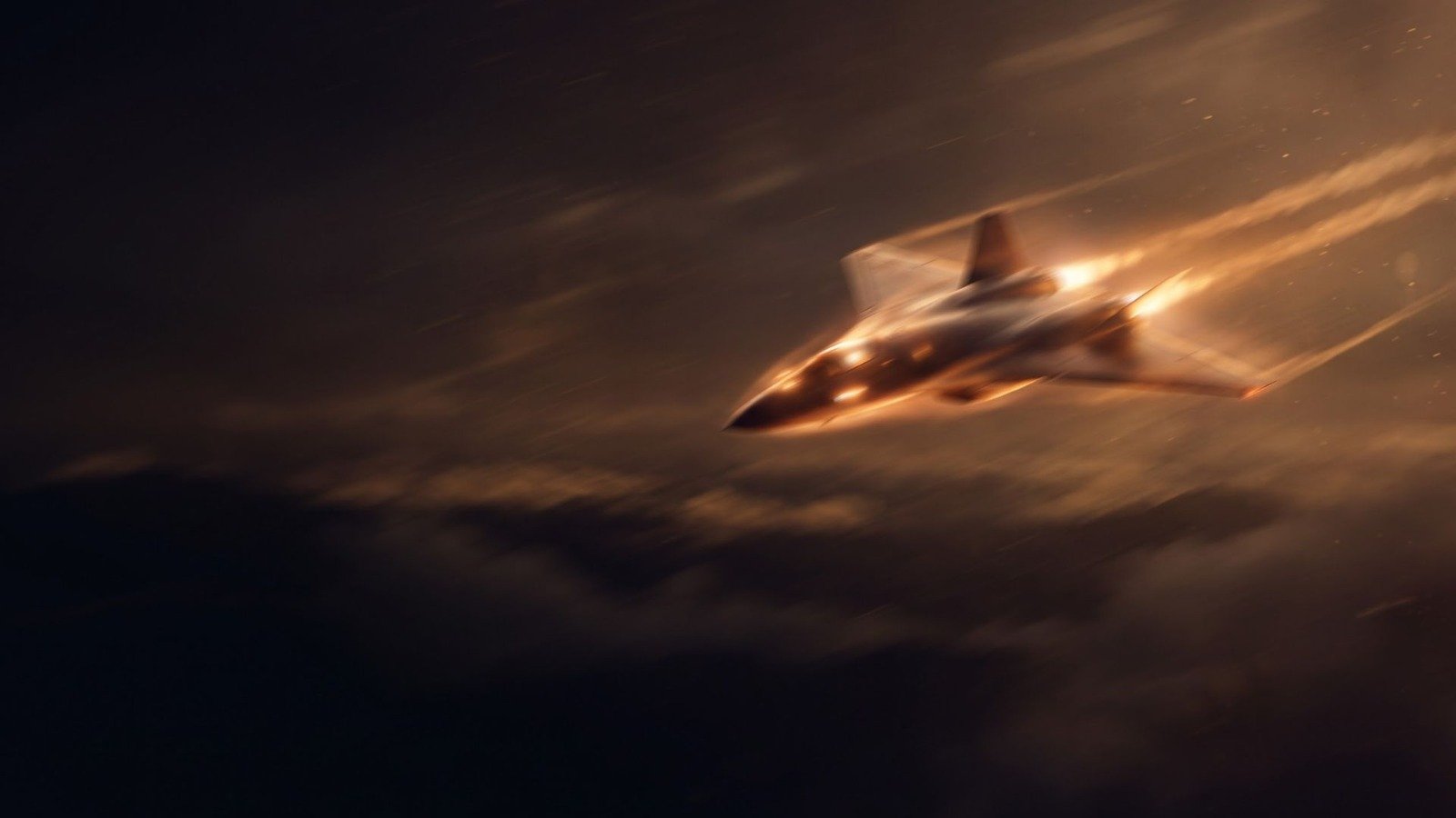 Night sky with a climbing aircraft and a glowing multiplier trail